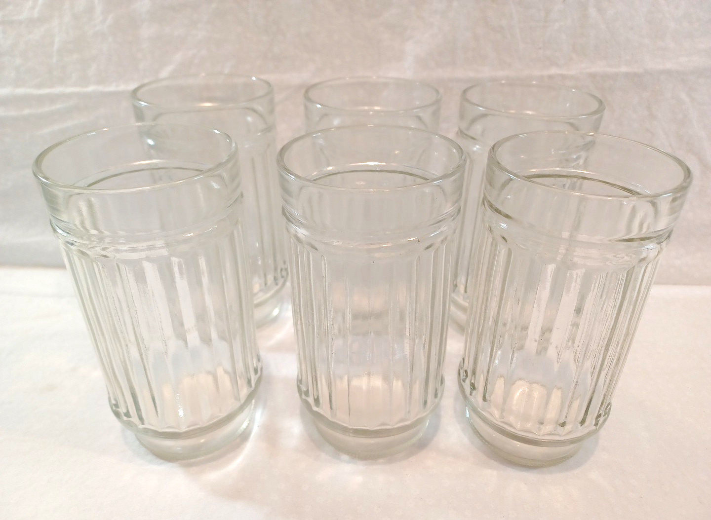 Anchor Hocking 6 VTG Ribbed Line Lites Heavy MCM 6" Tall 16 oz Glasses Retired