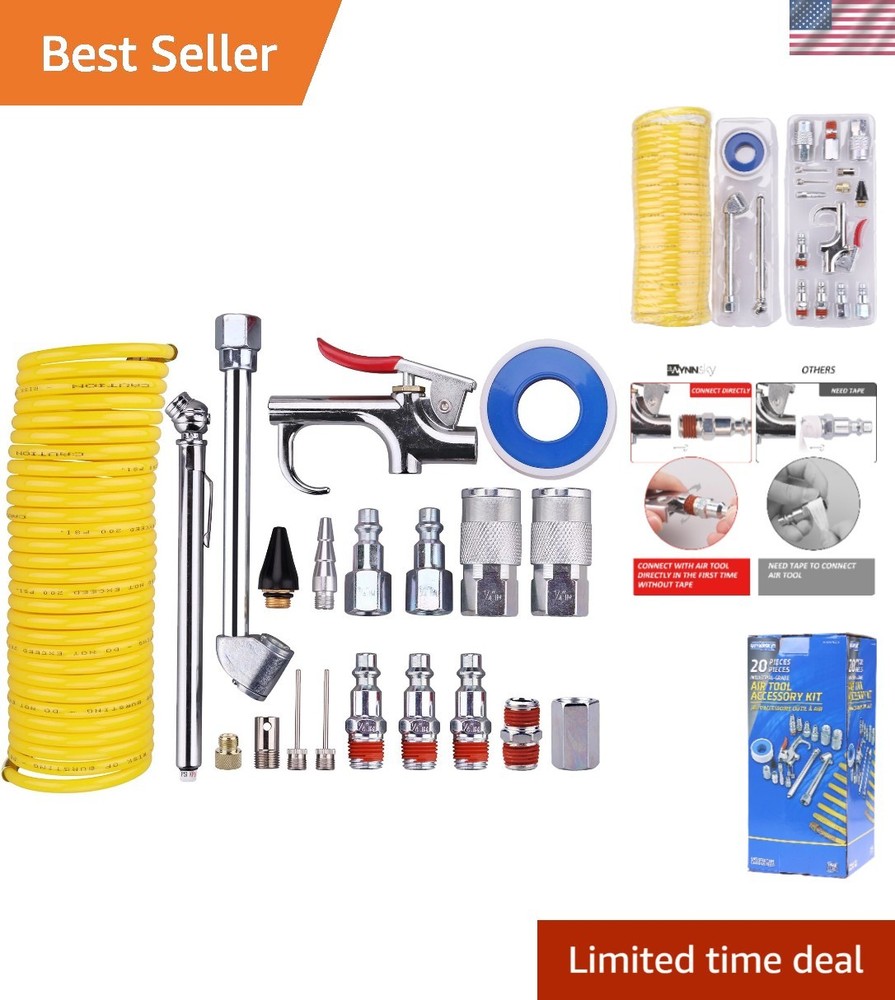 Efficient Air Tool Kit: 200PSI Compressor with 25ft Nylon Hose for All Projects