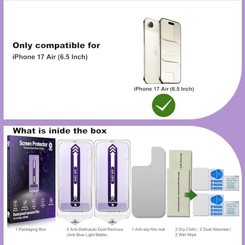 [2-Pack Matte Anti Blue Light iPhone 17 Air blue-light-blocking Matte [2-Pack]