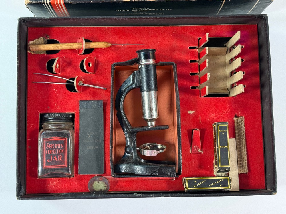 Antique 1920s 30s Microset Toy Microscope set w/ box science