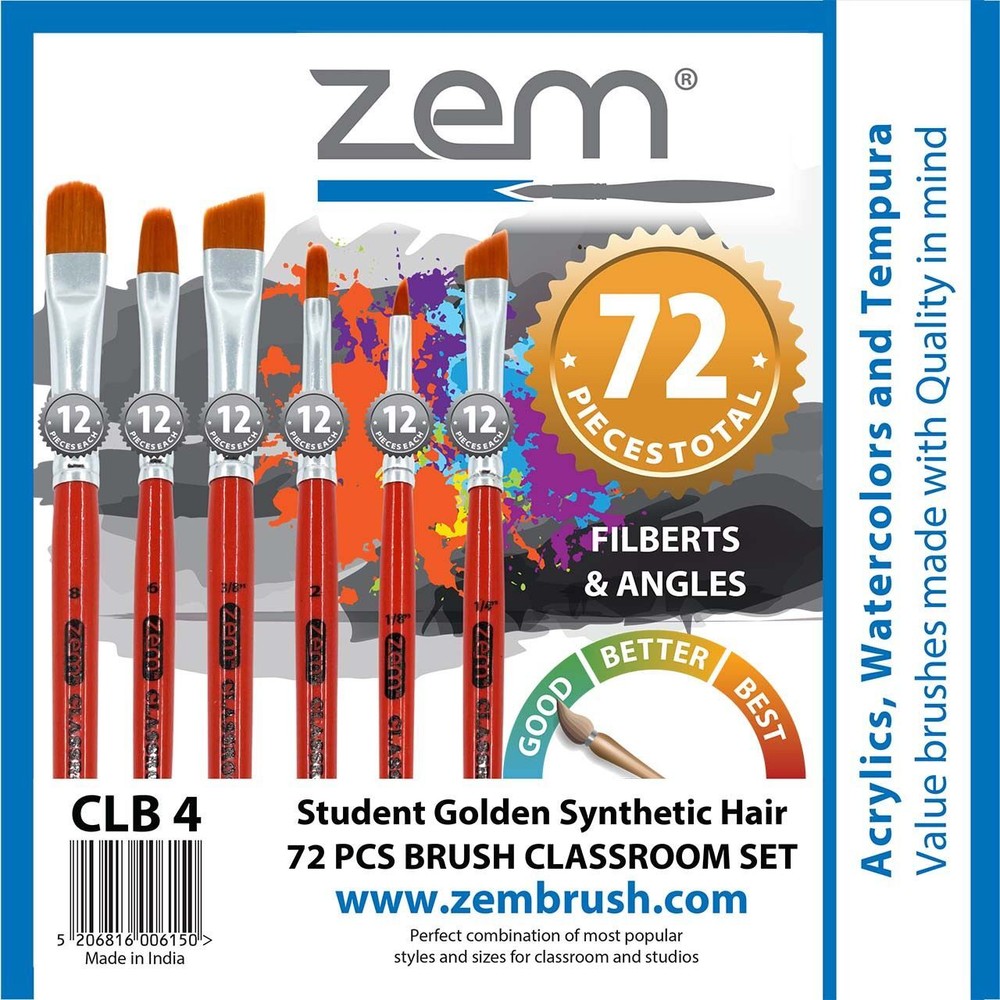 CLB-4 Classroom Artist Brush Box Set | Filberts & Angles 72 pcs
