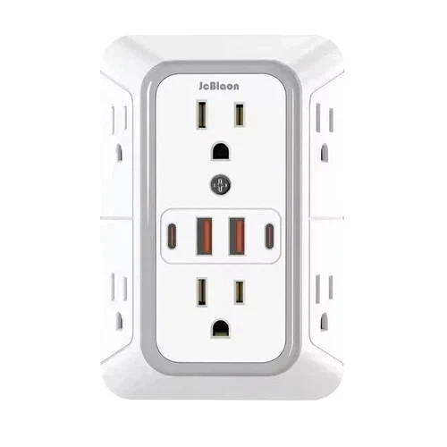 6 Outlet Extender Surge Protector Multi Plug Wall Adapter USB Charger Ports with
