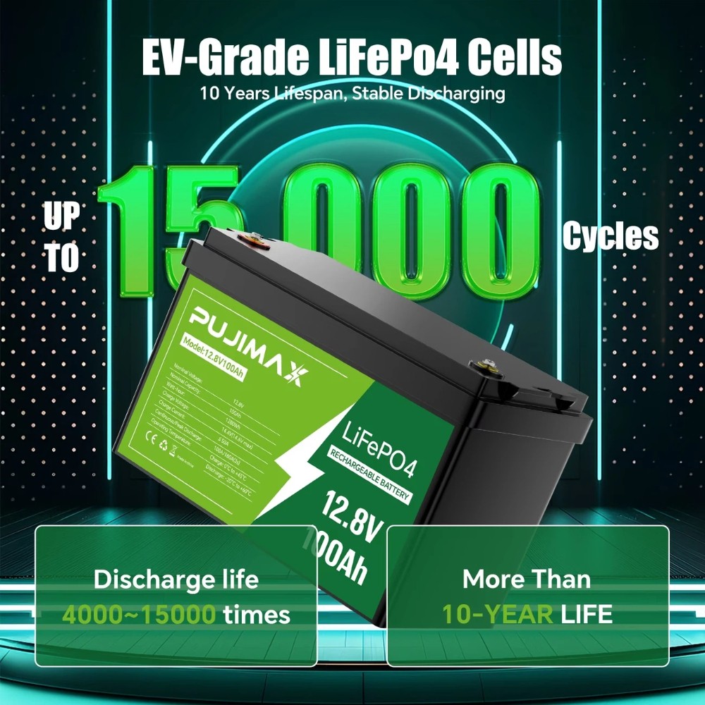 12V 100Ah LiFePO4 Lithium Battery Cycle Deep Built-in BMS for Solar RV Off-grid