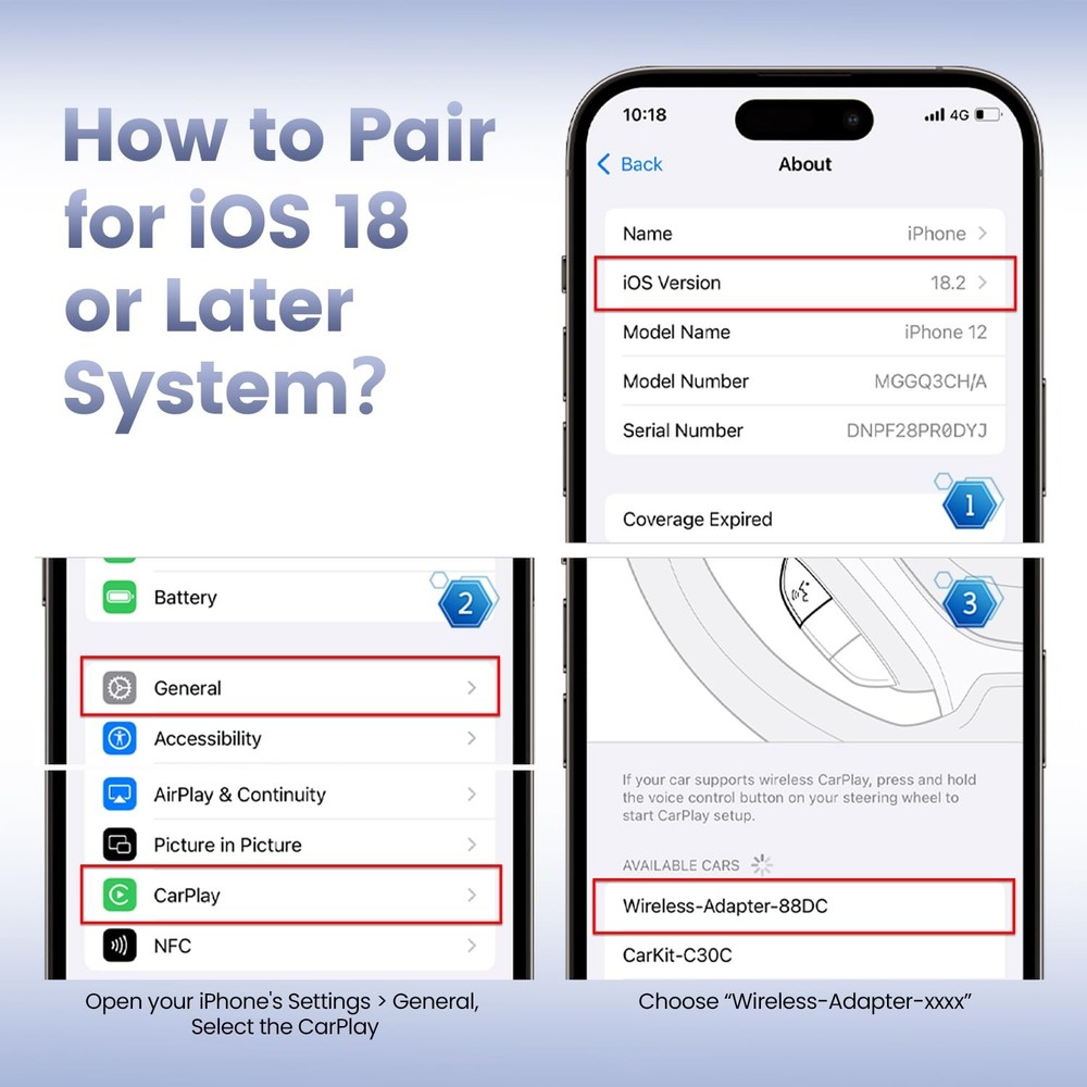 2025Mini Wireless CarPlay Adapter for iPhone & Android ,Easy to Use Bluetooth