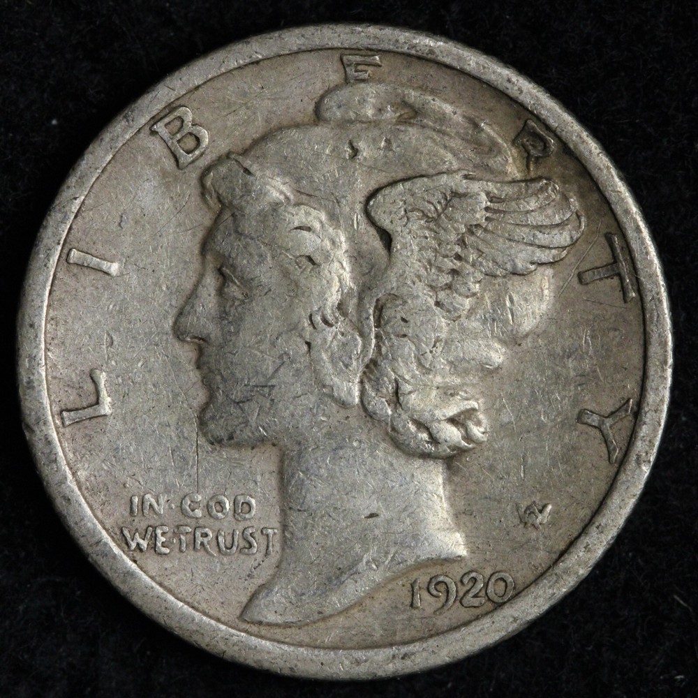 1920-S Mercury Silver Dime XF+ E307 STUH