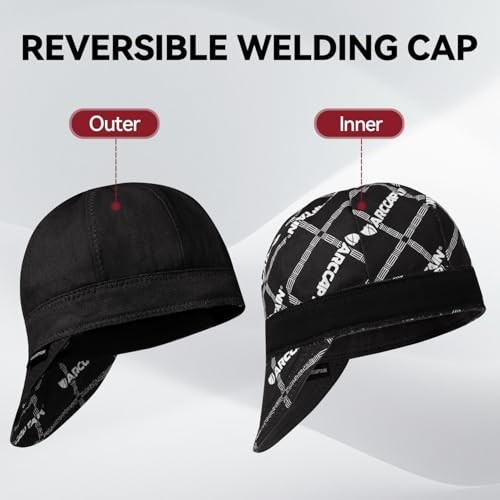 Reversible Welding Cap, 8 Panel Protective Welder's Hat, Fireproof Cotton, Safet