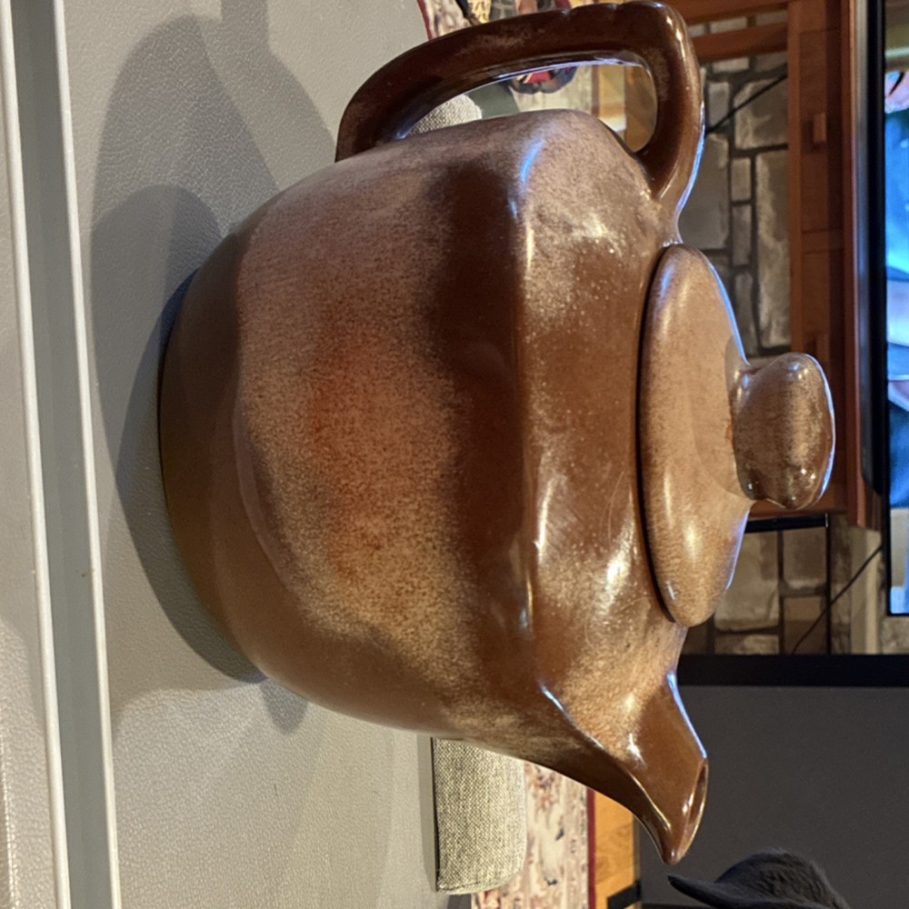 Brown Ceramic Tea Pot Glossy Round Solid Pottery with Lid