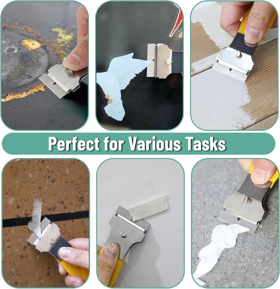 Razor Blade Scraper Set, 2 Pack, Yellow Locking Razor Scraper Set with 10 Extra