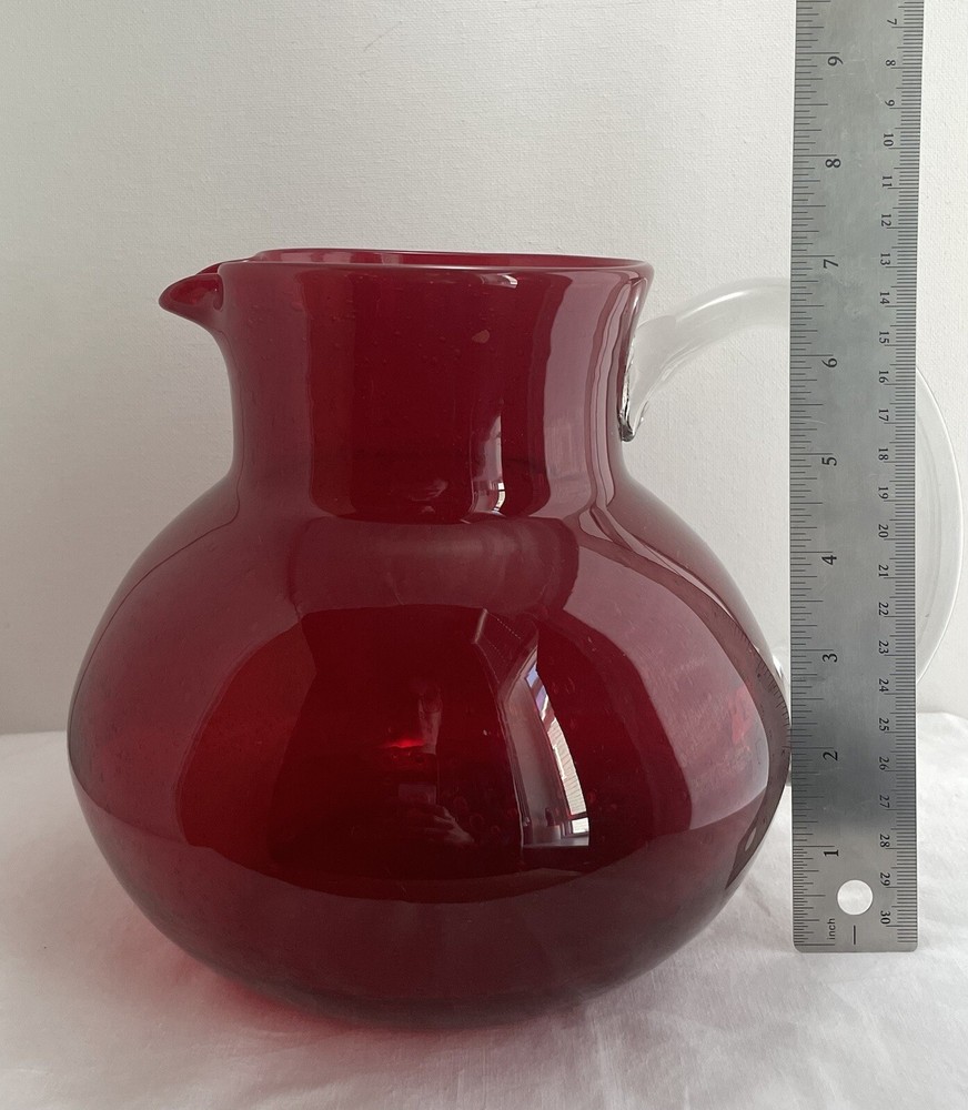 Red Bubble Art Glass Handblown Pitcher Decorative Vase