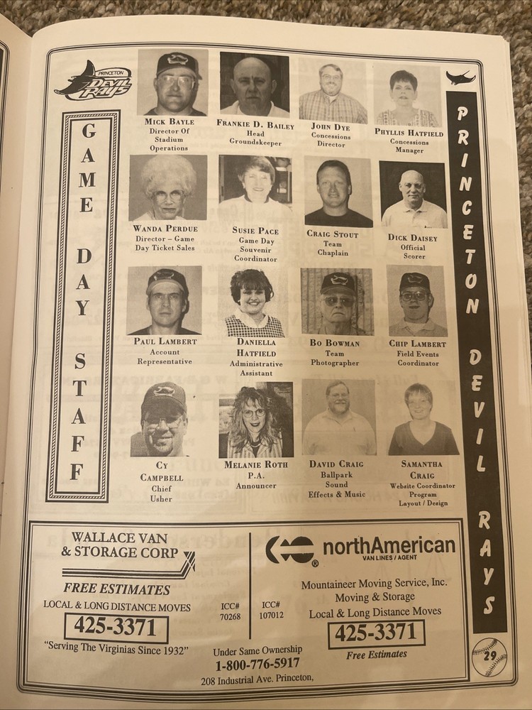 1999 Princeton Devil Rays Team Booklet.