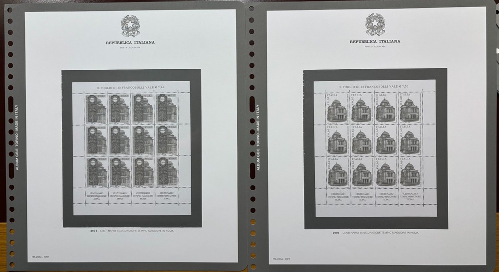 Album GBE BOLAFFI - Italy 2004 - Pages for Minifogli Centenario Tempio Maggiore