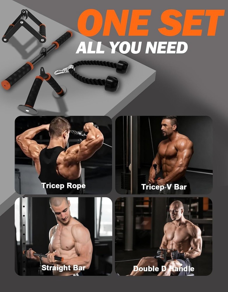 Cable Machine Attachment Set for Gym & Home Workouts, Lat Pulldown Attachments w