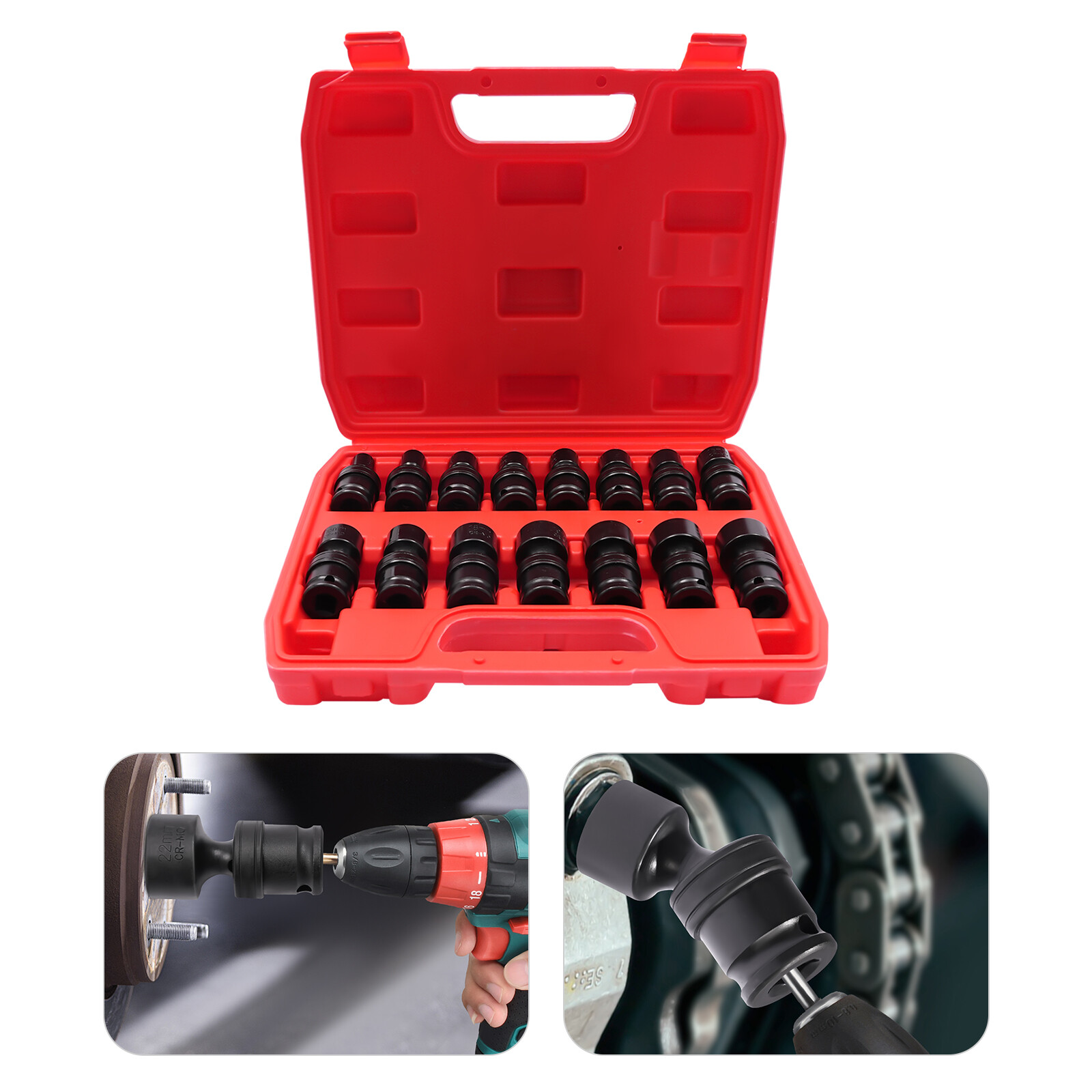 NEW 15-Piece 3/8" Drive Shallow Impact Universal Joint Socket Set, Swivel Socket