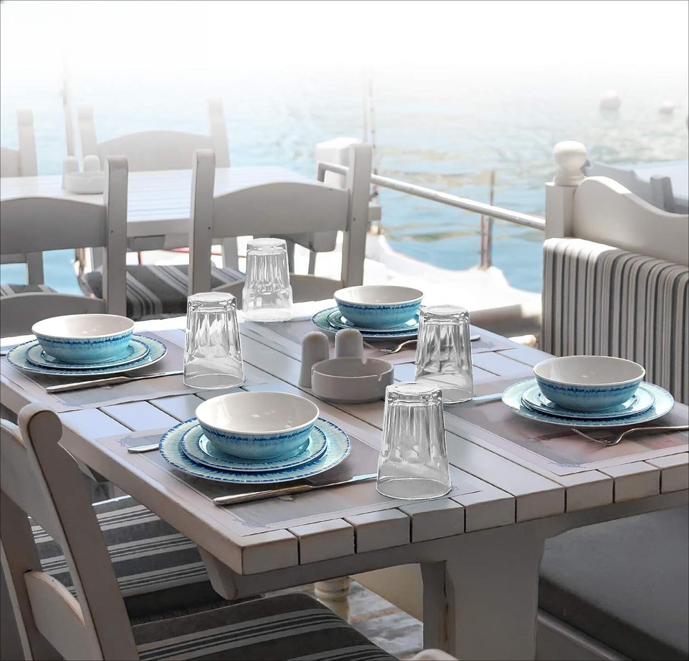 Dinnerware Set (12 pcs), dishwasher safe,lightweight and unbreakable, light blue