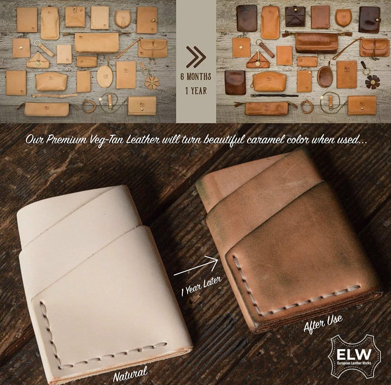 ELW Leather SCRAPS Veg Tan Tooling Cowhide Leather Lightweight 3-6 oz. (1-2.4mm)