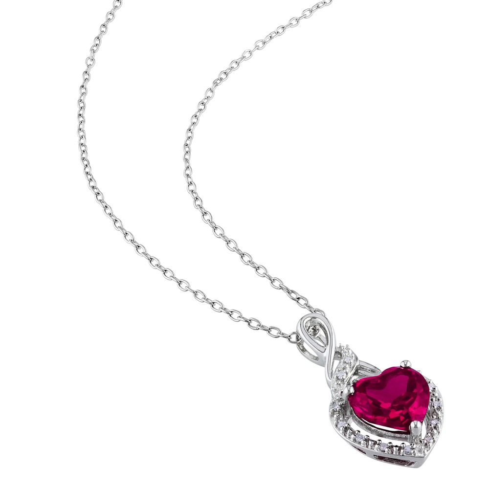 Amour Sterling Silver Created Ruby & Diamond Earrings & Pendant with Chain Set