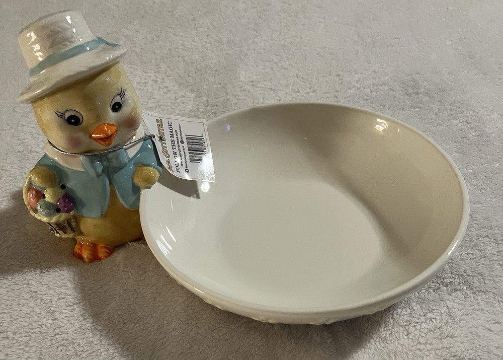 Mr. Cottontail 8" Ceramic Easter Illuminated Candy Dish Chick & Easter Basket