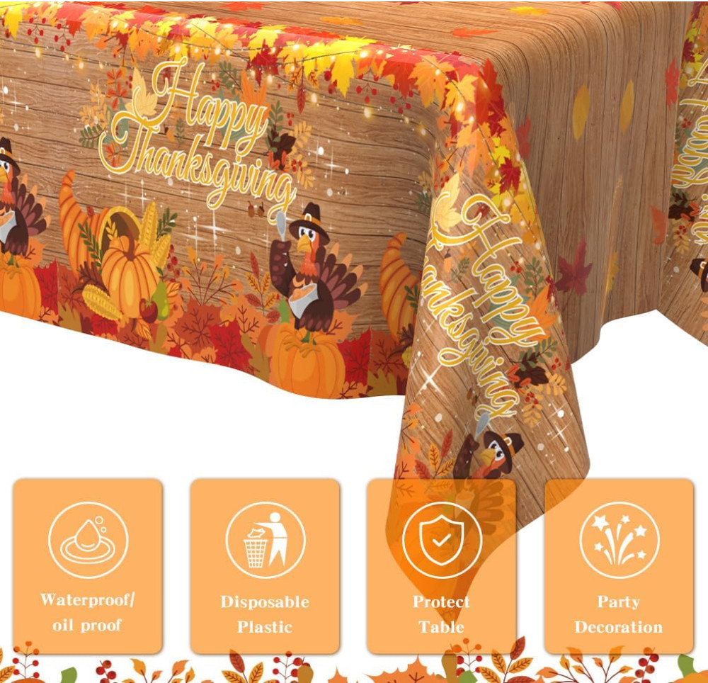 Disposable Thanksgiving Plastic Tablecloth – 2 Pack Rectangular, Fast USA Ship