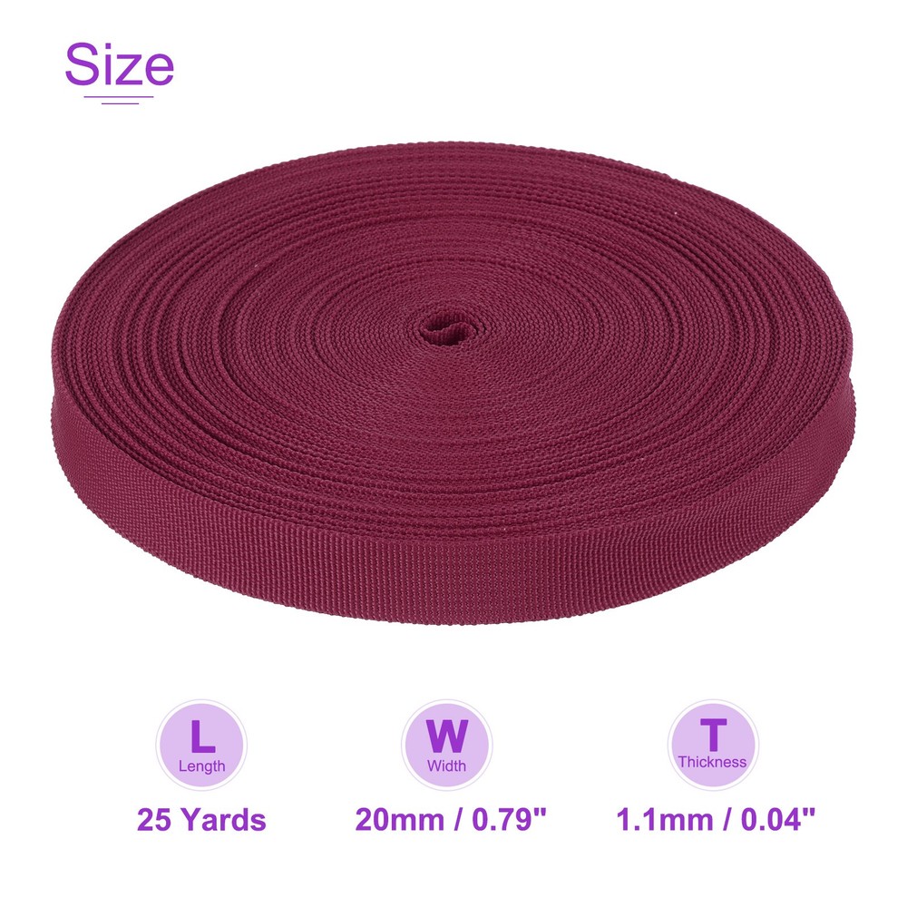 25Yard x 3/4 inch Width Nylon Webbing Strap Poly Flat Webbing Strapping Burgundy
