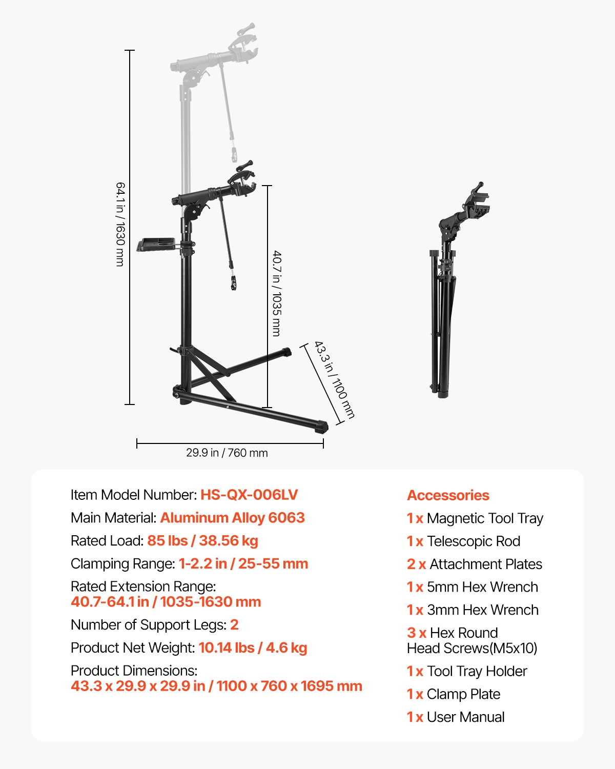 VEVOR Bike Repair Stand 85 lb Adjustable Bicycle Maintenance Rack with Tool Tray
