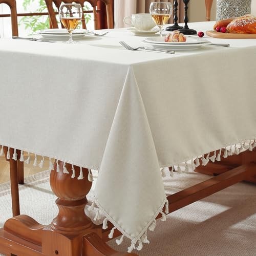 Rectangle Tablecloth, Water Resistant Tassel Table 36" x 36" (Square) Ivory