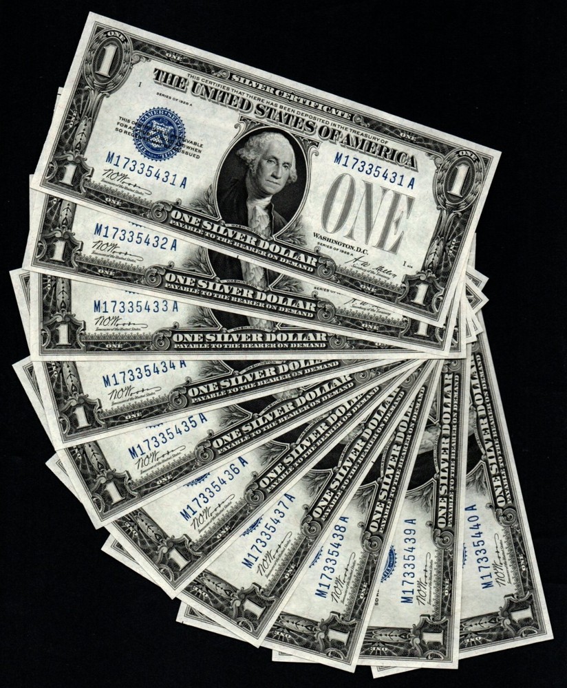 $1 1928A (10) CONSECUTIVE GEM UNCIRCULATED FUNNY BACK Silver Certificates!