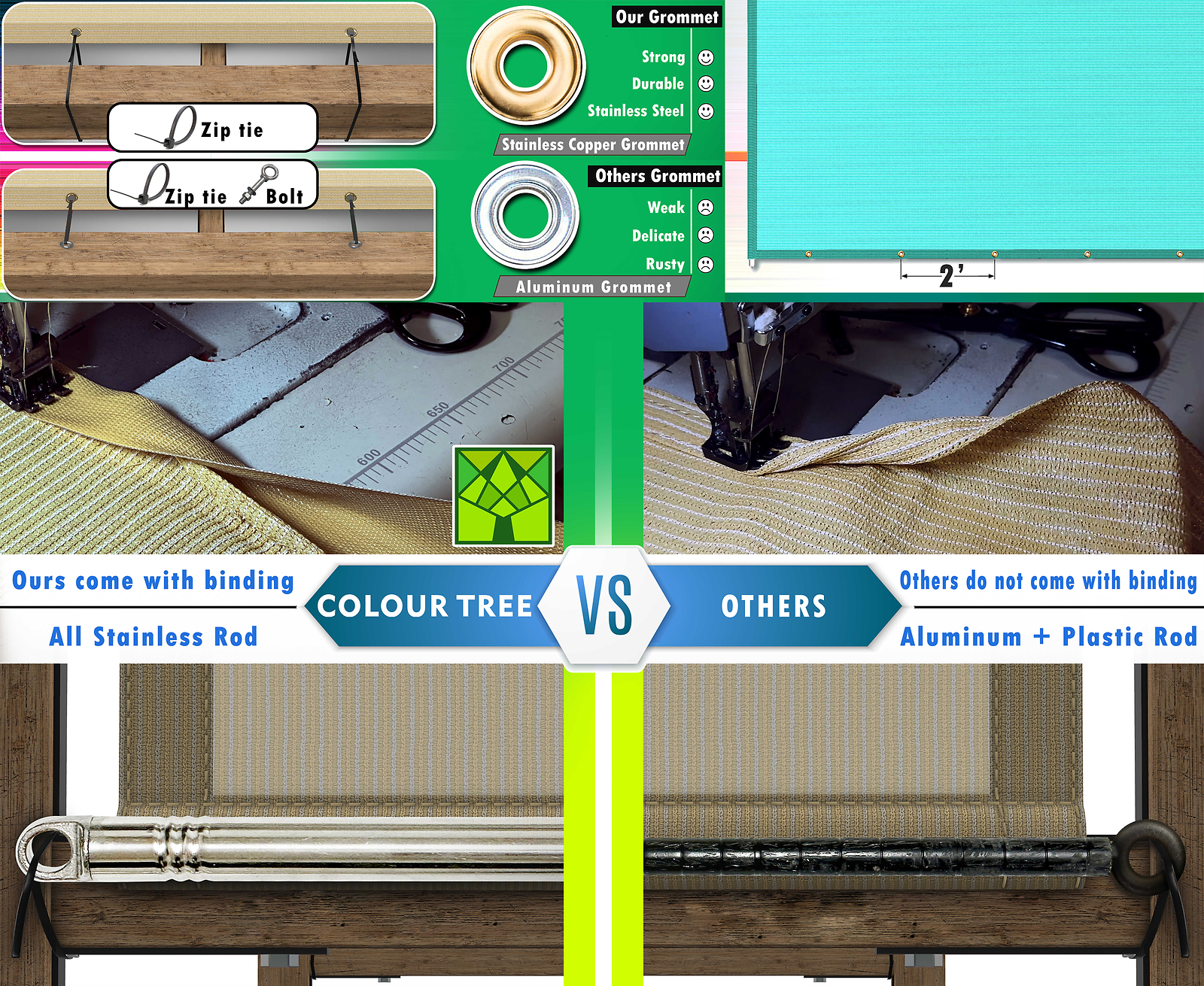 ColourTree Pergola Sun Shade Cover Universal Replacement Canopy w/ Rods, Black