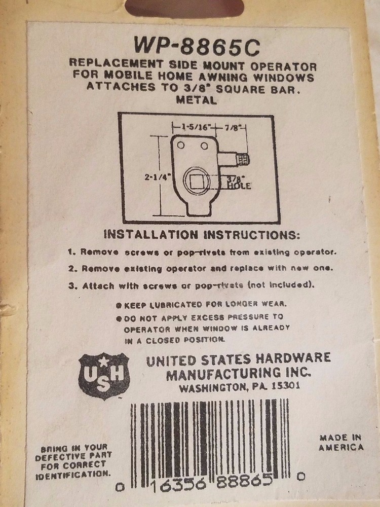 NEW US & BK Side Mount Operator Awning Window Hardware WP-8865C Metal Mobile