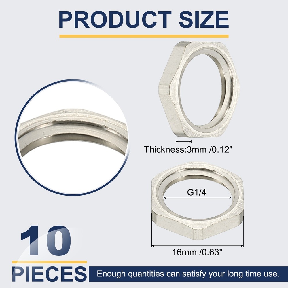 10Pcs BSPP Cast Pipe Fitting Hex Locknut Nickel Plated Copper G1/4