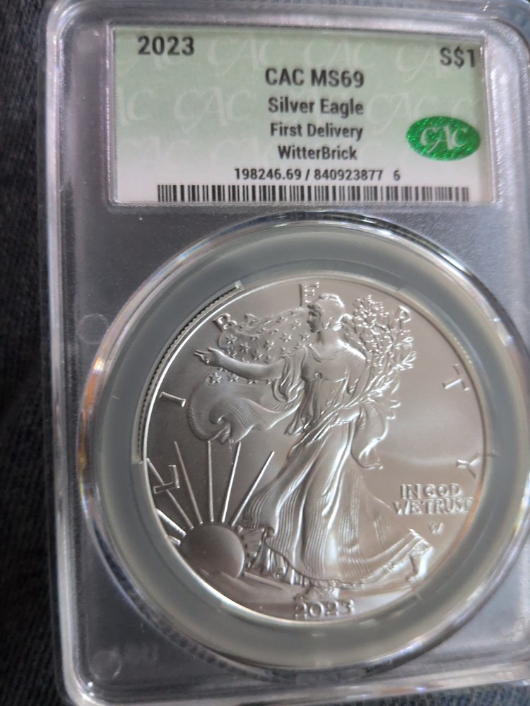 2023 $1  Silver Eagle 1oz CAC MS-69 SIGNED WitterBrick First Delivery ASE Sample