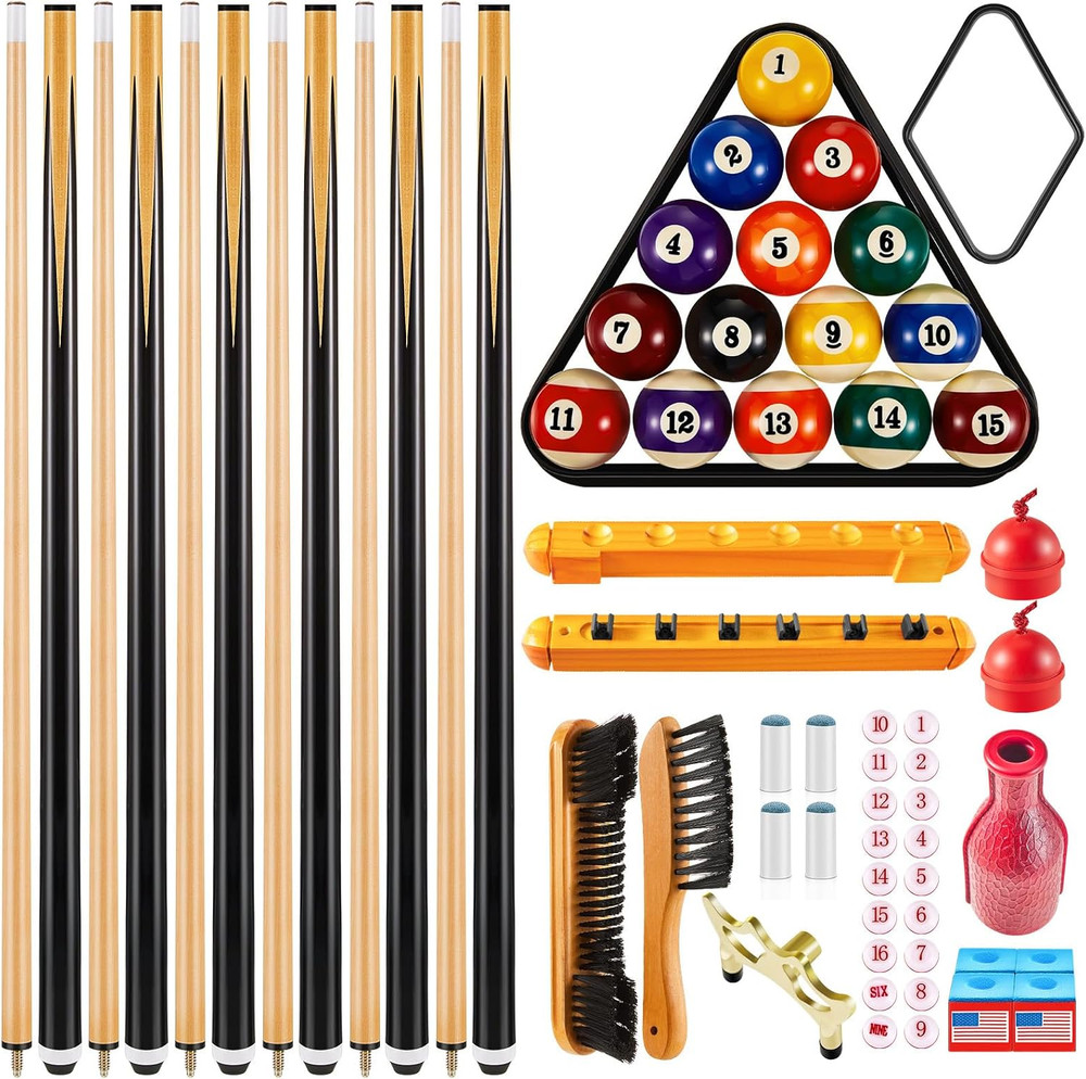 Complete 55-Piece Pool Table Accessory Set with Billiard Balls & Cues