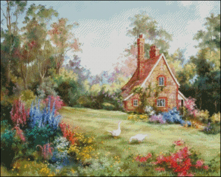 Chart Needlework Crafts DIY - Counted Cross Stitch Patterns - Geese Cottage