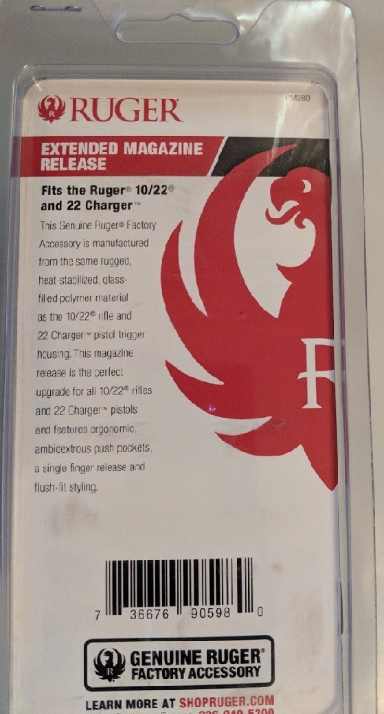 Ruger 10/22 Extended Magazine Release 90598 also fits 22 Charger - Factory NEW