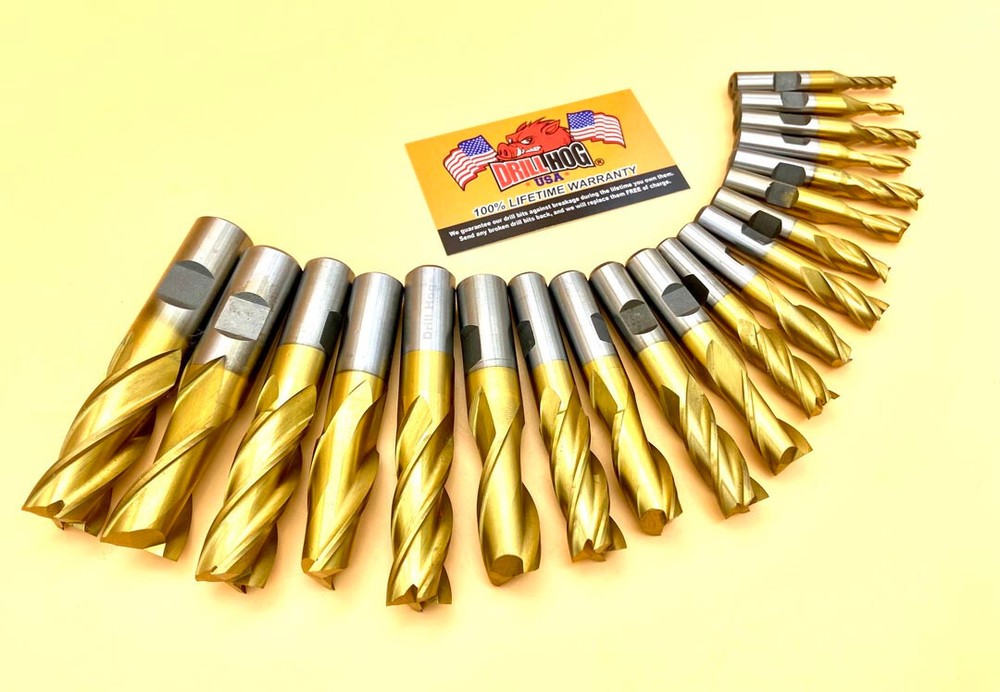 Drill Hog® 20 Pc End Mill Set Titanium Ti-22 End Mills Set Lifetime Warranty