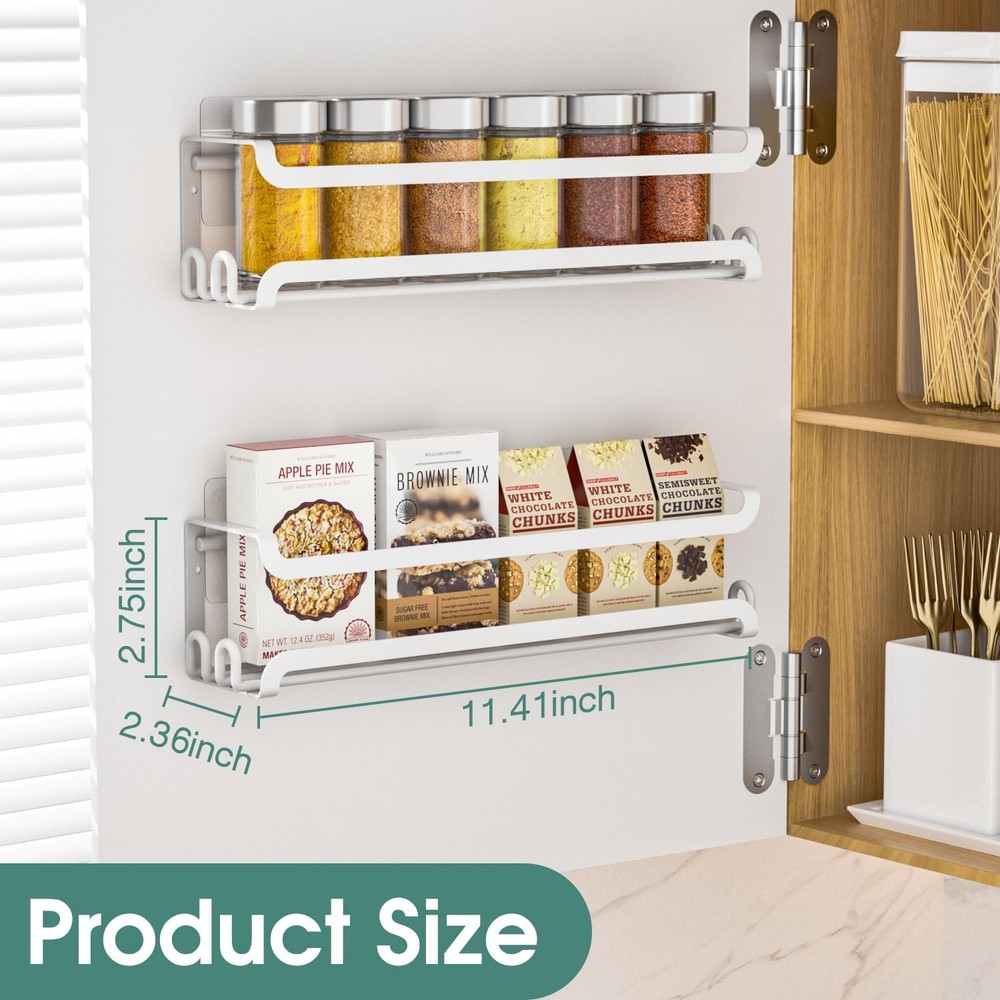 2 Pack Wall Mounted Spice Rack with 16 Hooks Spice Organizer Shelf White