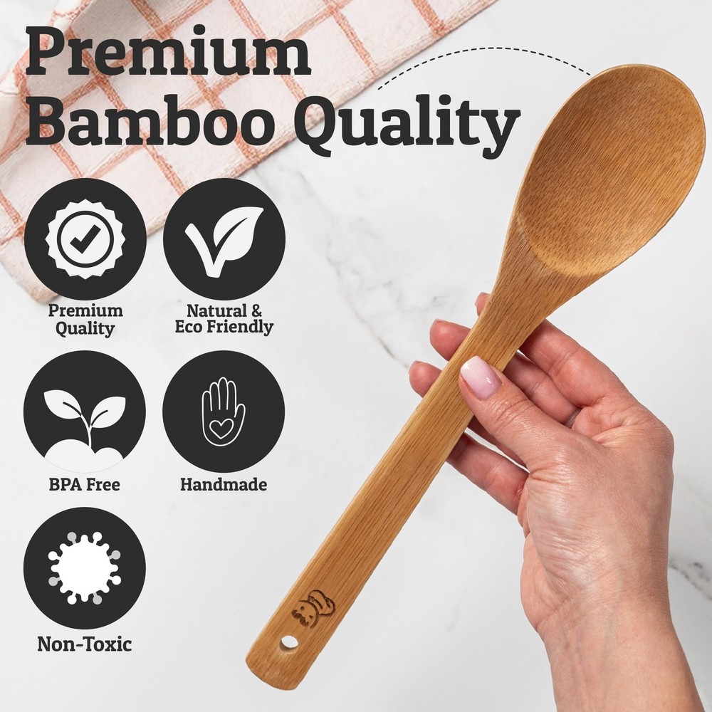 PriorityChef Wooden Spoons for Cooking, 6Pc Non Scratch Set, Bamboo