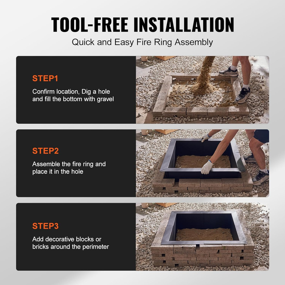 Heavy Duty 42" Square Fire Pit Ring Insert for Camping & Bonfires