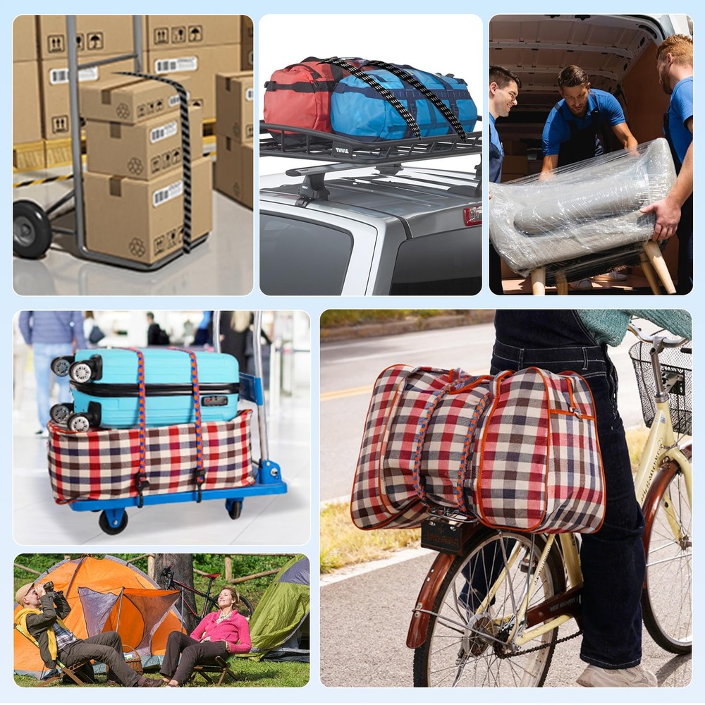 Flat Adjustable Bungee Cords with Hooks — Dual-End Adjustable for Flexible Us...