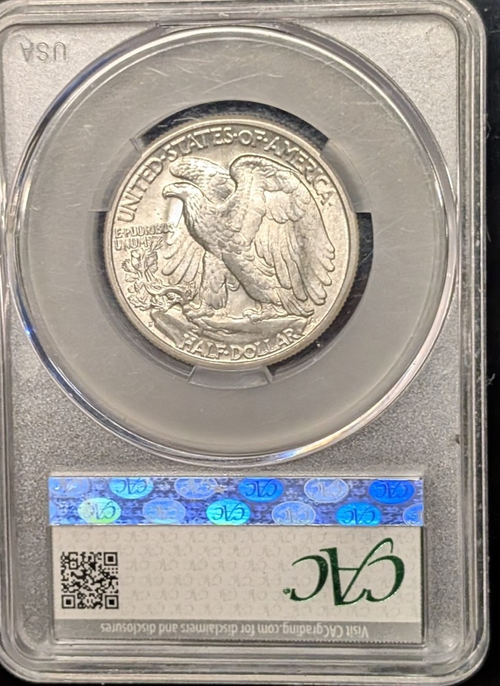 1946-D Walking Liberty Silver Half Dollar CAC MS65