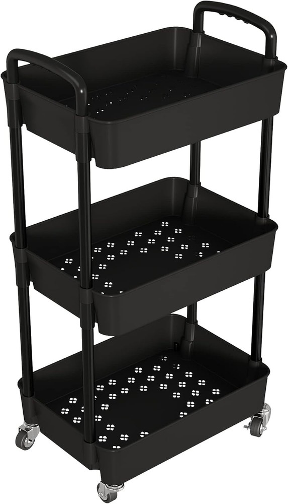 Sturdy and Lightweight 3-Tier Mobile Shelving Unit - Effortless Storage Solution