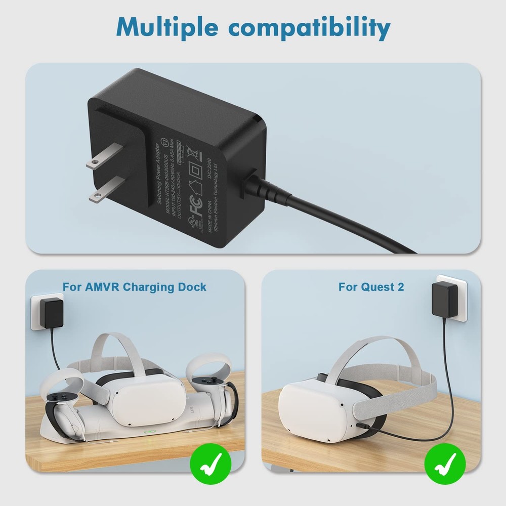 AMVR Fast Charger USB-C Charging Cable Compatible with Quest Black