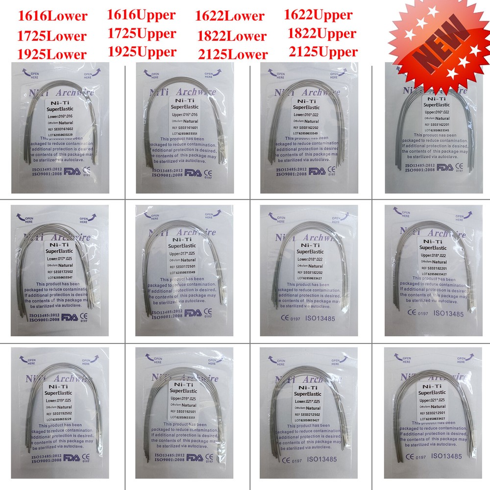Dental Orthos Super Elastic NITI Rectangular Arch Wire Natural Form 12 Sizes SA