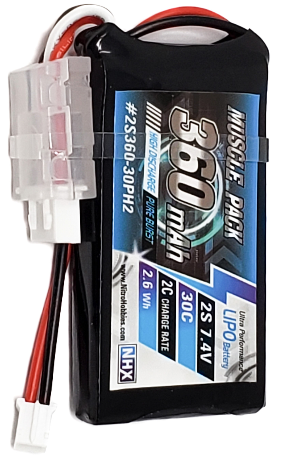 NHX Muscle Pack 2S 7.4V 360mAh 30C Lipo Battery w/ PH2 (2) : Axial SCX24