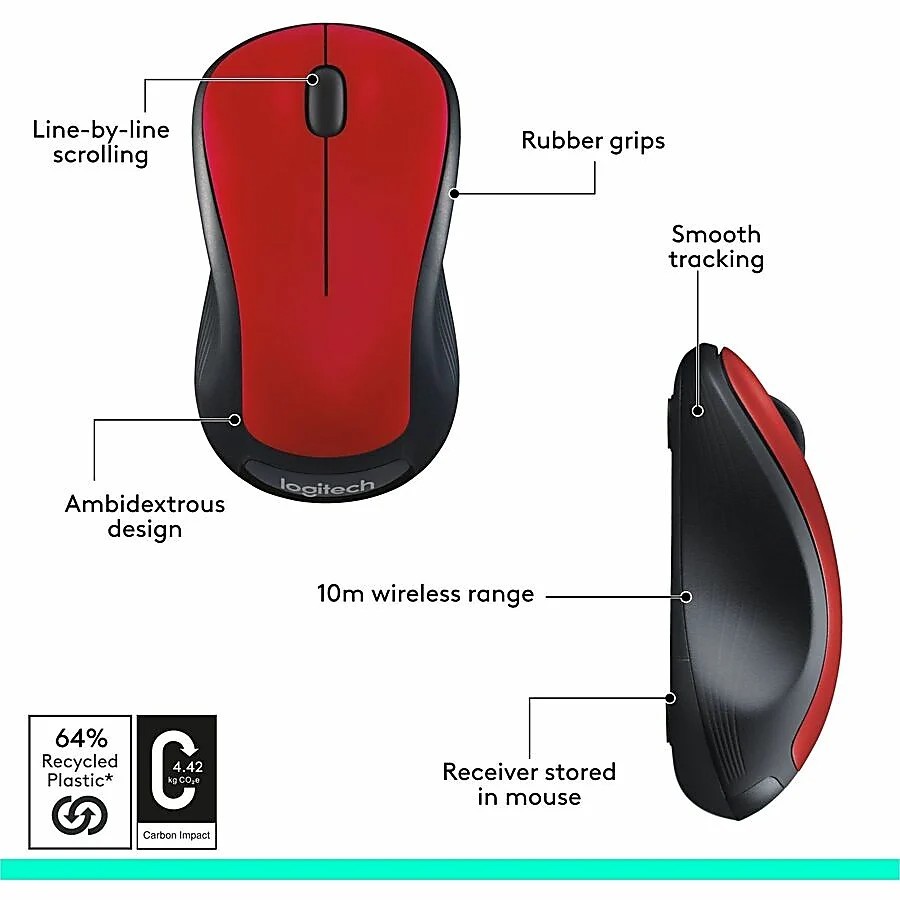 Logitech M310 Wireless Ambidextrous Optical Mouse Red