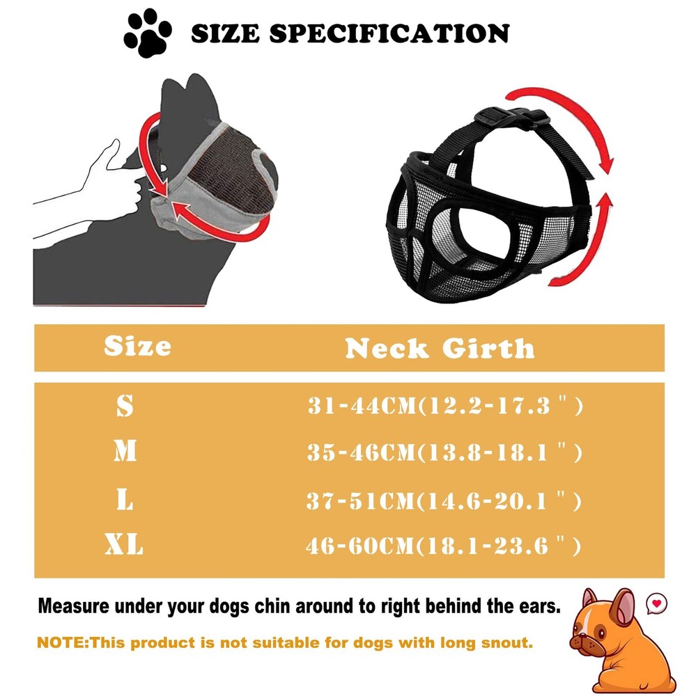 Short Snout Dog Muzzle, Won’t Cover Forehead Bulldog Muzzle Adjustable Breath...