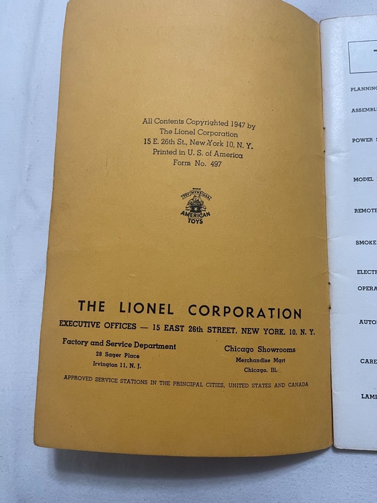 "Lionel Trains instructions for assembling & operating" Booklet from 1947