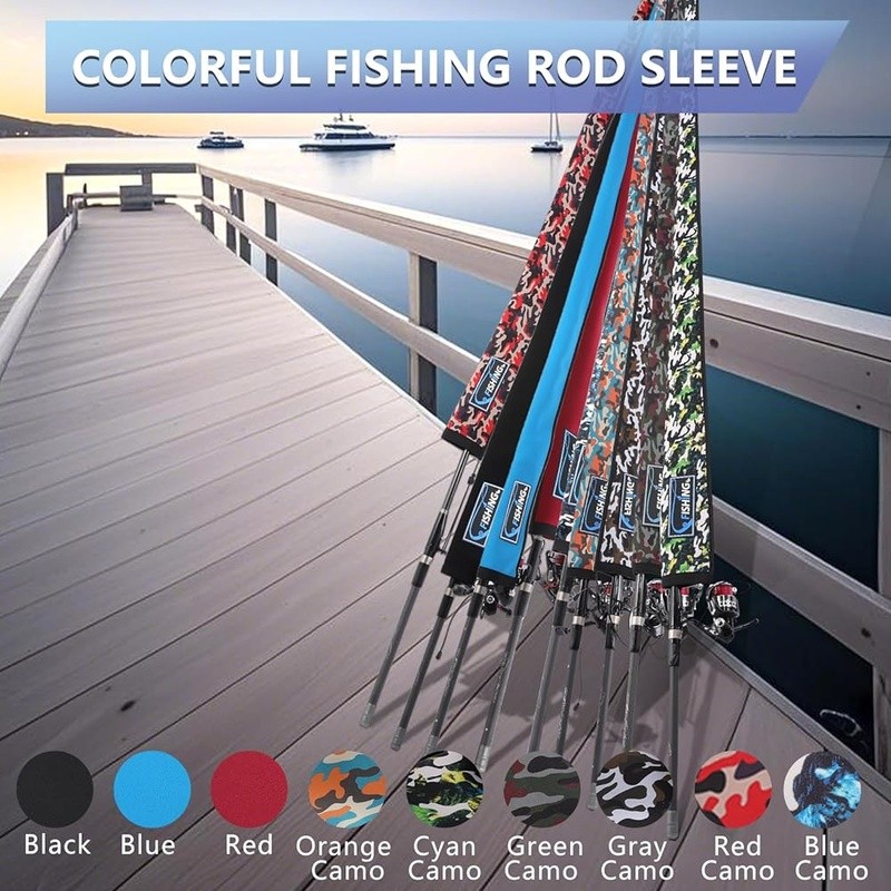 Fishing Rod Sleeve Neoprene Heavy Duty Protector Adjustable Drawstring Loop New
