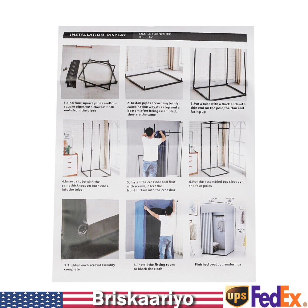 Mobile Fitting Room Portable Dressing Room Frame With Curtain & Hook Gray Color
