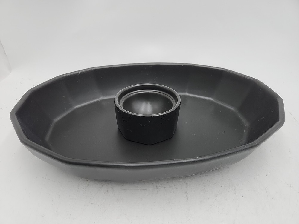 NEW Bright Angle Ceramic Serving Dish 15" Geometric Grey