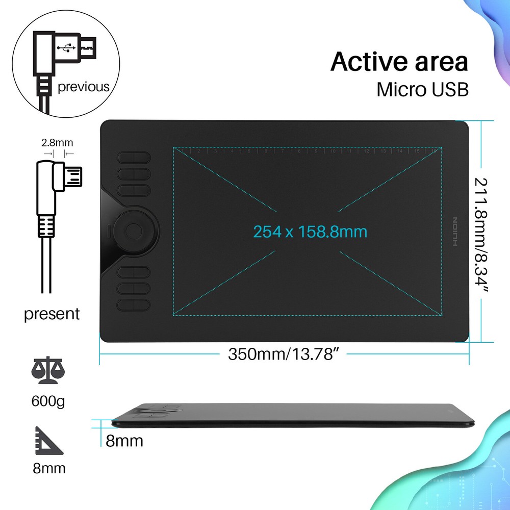 Huion HS610 8192 Graphics Drawing Tablet touch ring Certified Refurbished